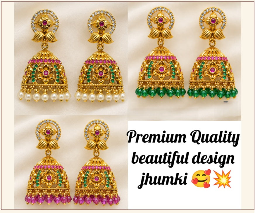 Premium Quality Beautiful Design Jhumki - Green, Pink and White variants