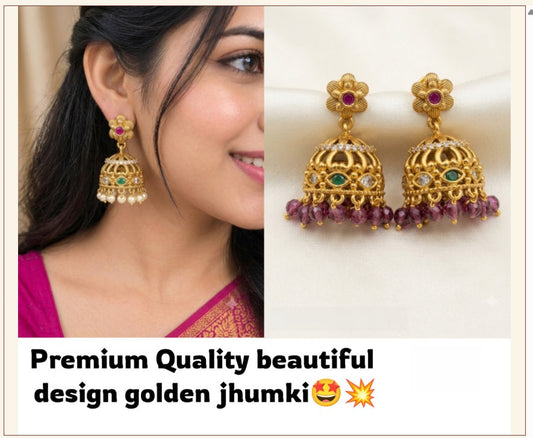 Premium Quality Beautiful Design Golden Jhumkis