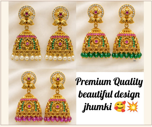 Premium Quality Beautiful Design Jhumki - Green, Pink and White variants