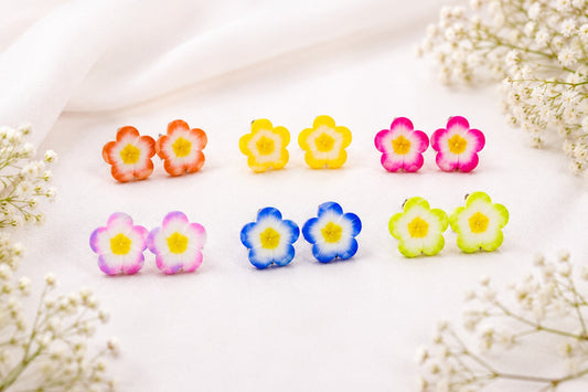 Pack of 6 Colorful Floral Stud Earrings - Multicolor Flower Daisy Studs