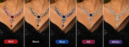 Silver necklace set in 5 colors - Red, Black, Blue, AB, White