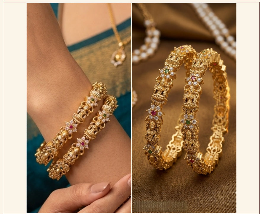 Beautiful Design Laxmi Devi Bangles - Multicolor Gold Finish