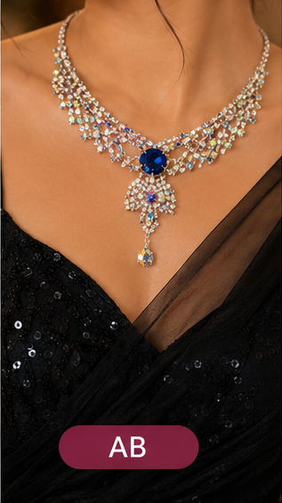 AB crystal silver necklace set
