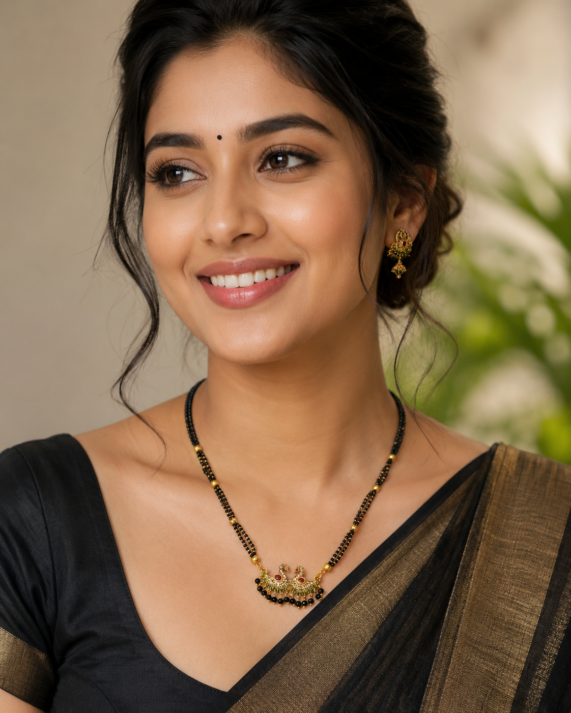 Premium Quality 8 Inch Double Layer Black Beads Mangalsutra with Double Peacock CZ Pendant for Women
