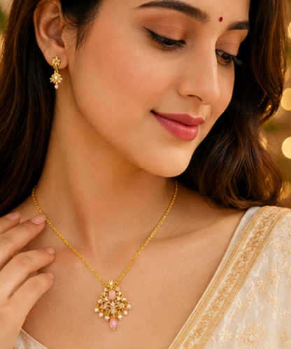 1 Gram Gold Plated CZ Stone Pendant Chain for Women