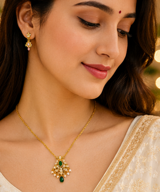 1 Gram Gold Plated CZ Stone Pendant Chain for Women