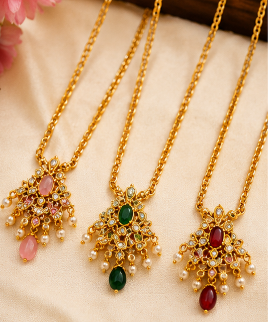 1 Gram Gold Plated CZ Stone Pendant Chain for Women