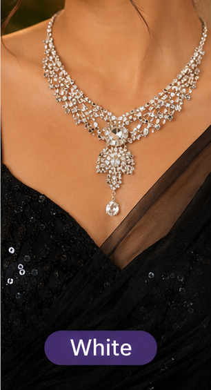 White crystal silver necklace set